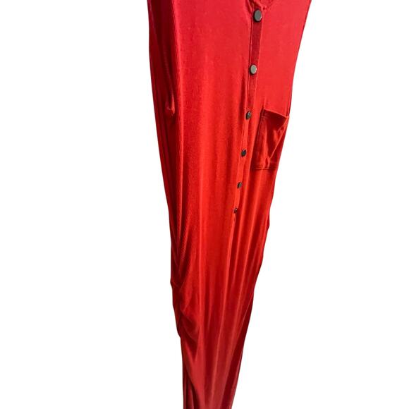 Athleta Sleeveless Button-Front Ribbed Maxi Dress – XS – Vibrant Red Orange - Picture 4 of 9